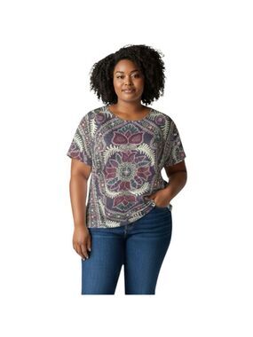Dressbarn Woman Size 2X Studded Multi-Color Geometric Short Sleeve Top